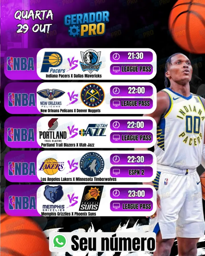 Exemplo de banner da NBA criado no Gerador Pro
